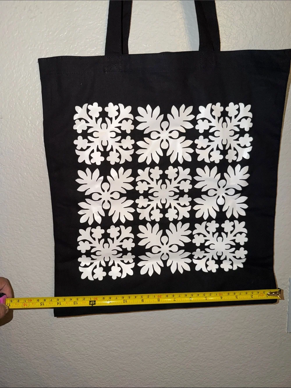Black Tote Bag with White Floral Print - Stylish Everyday Carry